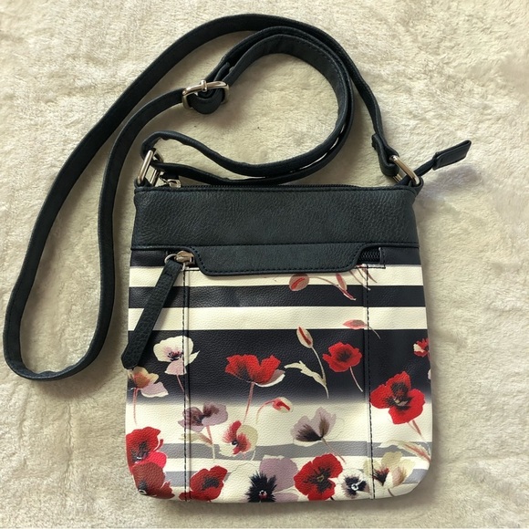 Mia & Luca Navy Crossbody Bag With Red Poppy Design - Picture 3 of 8